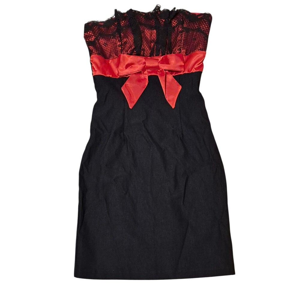 Y2K Agaci Dress S Strapless Bow Stretchy Mini Coquette Vampy Grunge Witchy